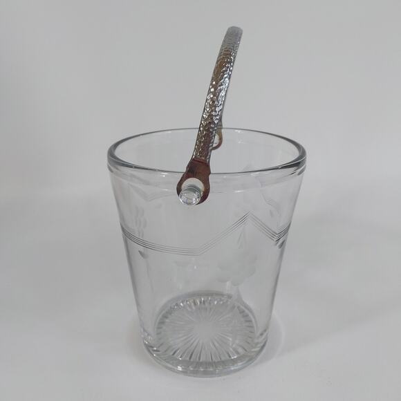 Vintage Etched Glass Ice Bucket‎ Metal Handle - Picture 3 of 6